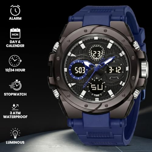 Image of V2A Stryke-VOLTRIX 5130 Analog-Digital Sports Watch for Men | Layered Dial Design | Bold Urban Performance Watch with 50M Water Resistance, Alarm, Stopwatch, Day-Date & Backlight