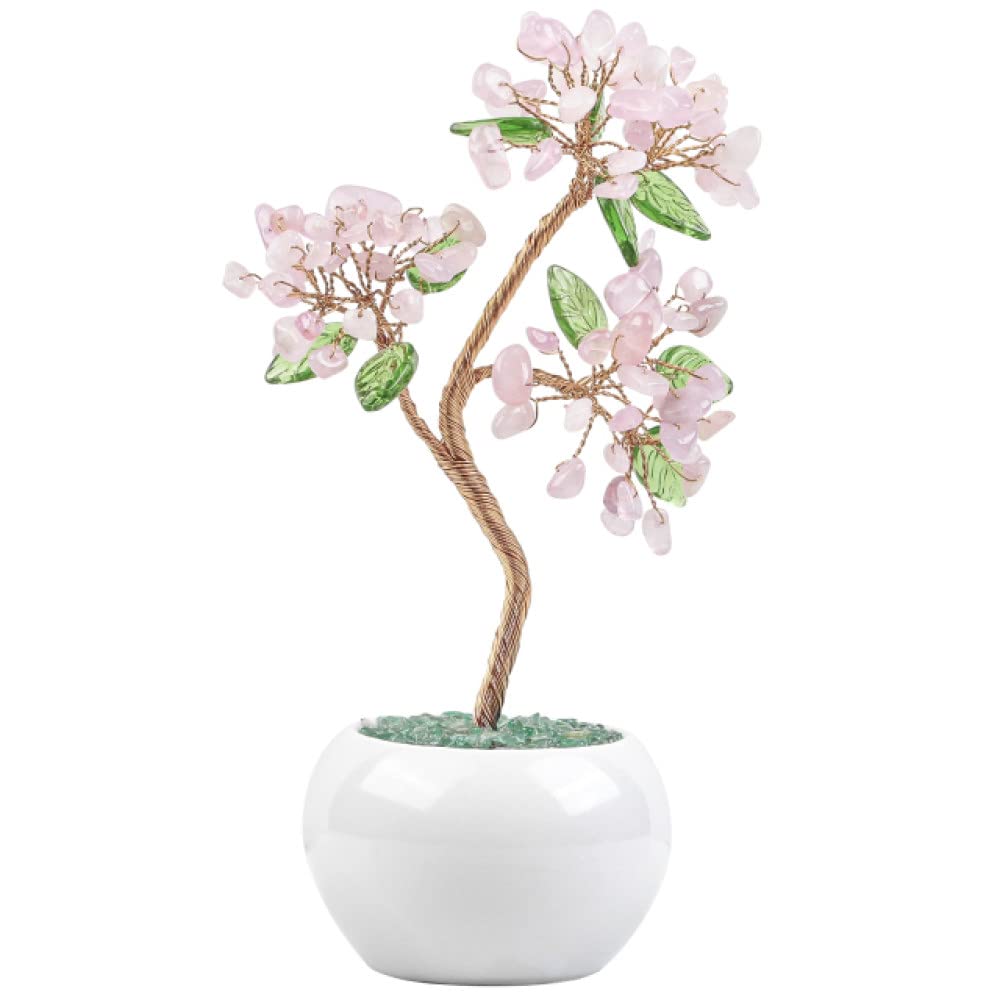Bonsaï en cristal de quartz rose, le cadeau idéal de décoration porte-bonheur