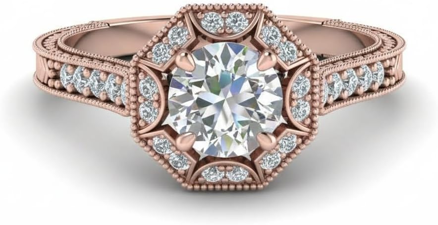 Choose Your Gemstone Antique Two Tone Wedding Ring Rose Gold Plated Round Shape Vintage Engagement Rings Everyday Jewelry Wedding Jewelry Handmade Gifts for Wife US Size 4 to 12