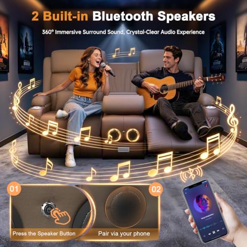 Image of Home Theater Seating, Power Loveseat Recliner Sofa with Massage & Heat, Wall Hugger Reclining Loveseat with USB, RV Couch with LED Lights, Flip Backrest, Cup Holders for Movie Theater & Gaming Room
