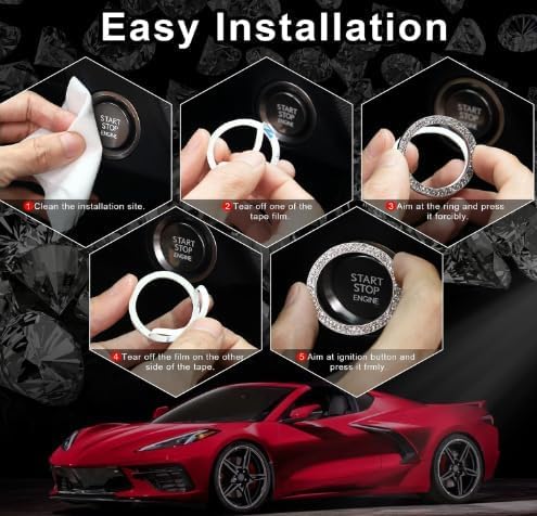 SOLASTA Crystal Rhinestone Car Bling Ring Emblem Sticker Bling Car Accessories for Women Push to Start Button Key — view 3