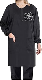 Waterproof Pet Grooming Smock with Zipper Long Sleeves Pet Grooming Work Clothes with Two Pockets Dog Cosmetologist