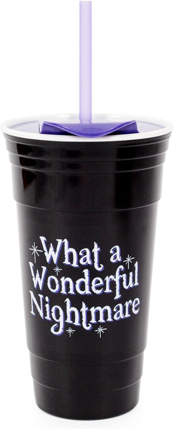 Siver Buffalo Nightmare Before Christmas What a Wonderful Nightmare Plastic Tumbler with Lid and Straw, 32-Ounce - Image 3