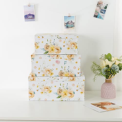 Soul & Lane Decorative Cardboard Boxes For Home Décor - Floral Bouquet, Set Of 3: Nesting Gift Boxes With Lids, Paperboard Storage Boxes For Organizing, Large Keepsake Memory Boxes For Photos #TOP2