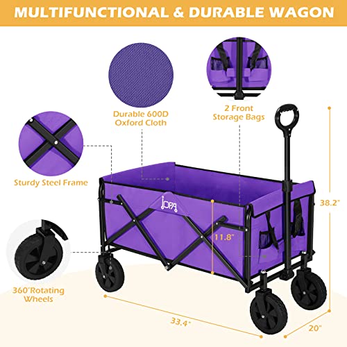 Utility Foldable Wagon Heavy Duty Pull & Push Cart Collapsible Wagon Garden Cart With Wheels All Terrain Beach Cart For Outdoor Shopping, Camping, Fishing, Grocery,Purple #TOP3
