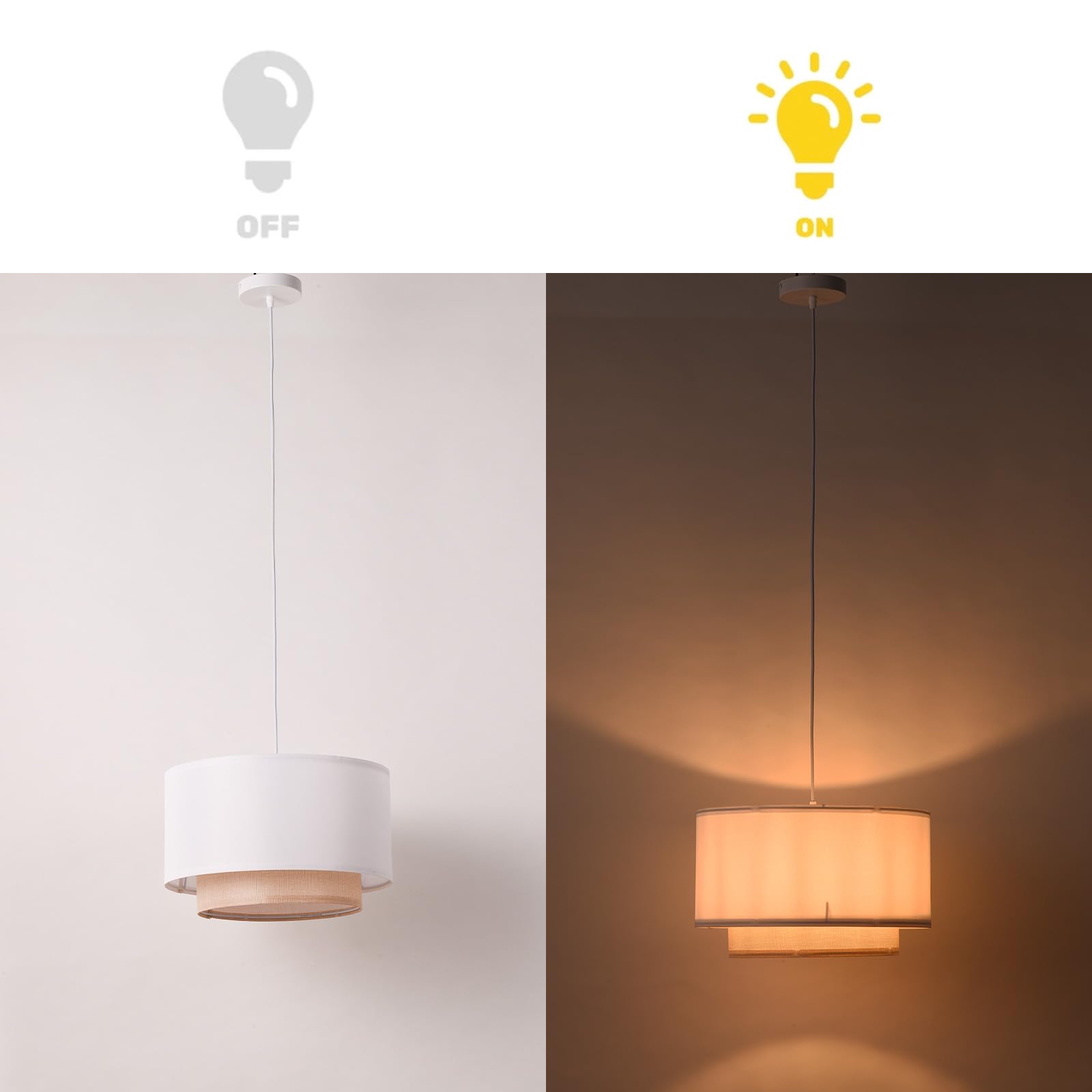 Alpinaluz Lámpara Colgante de Techo – Pantalla Textil Blanca con Detalle de Ratán Ø40 cm – Estilo Natural y Elegante – Casquillo E27 – Iluminación Decorativa para Salón, Dormitorio o Comedor