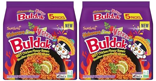 Samyang Noodles Habanero Lime 135g - Hot Chicken Flavor Spicy Ramen Buldak Multipack Snacks Instant Korean Food (2 x Pack of 5)