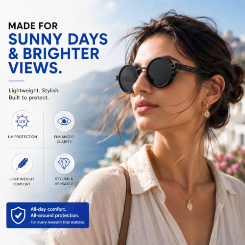 Image of Adjustable Tint Polarized Round Sunglass with Stepless Adjustable Sunglasses for Men,1-9 Gears Beach Sunglasses - Eyewear with Adjustable Lens.