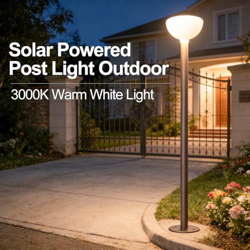 Image of Solar Lamp Post Light Outdoor, 3000K Warm White LED Solar Post Lantern, IP65 Waterproof Solar Powered Garden Light, Auto On /Off Dusk to Dawn for Yard, Patio, Driveway, Pathway, Lawn（1 Pack）