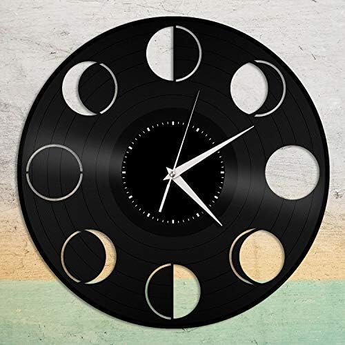 SZG Moon Phases Vinyl Wall Clock Unique Gift for Friends Home Living Room Decoration Vintage Design Office Bar Room Home Decor(Size:12inch Color:Black)