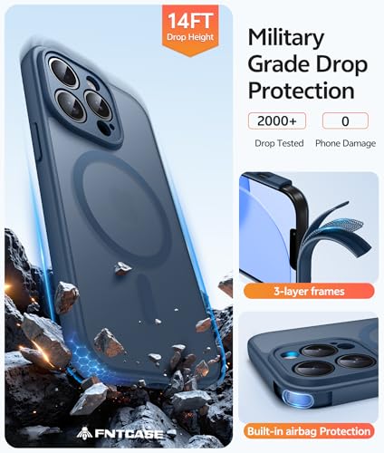 Image of FNTCASE for iPhone 13 Pro Max Case: [Compatible with Magsafe] Translucent Matte Magnetic Cases [Full Camera Protection] Military Grade Shockproof Protective Phone Cover - Blue