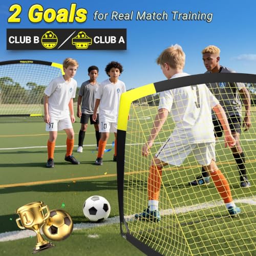 Image of Happy Jump Portable Soccer Goal 7x5 & 5x3.6 FT, Large-Frame Training Net | Great for Kids Ages 6-14 Skill Development, Ideal for Backyard Park School Beach Indoor Outdoor, Easy Fold Durable Dacron Net