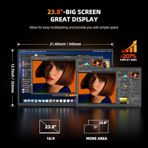 undefined UPERFECT Portable Monitor 4K 23.8" QLED| 400 Nits 24" Large Monitor | 3840 * 2160 UHD 100% DCI-P3 | 1MS FreeSync | USB-C & HDMI | VESA & Kickstand | Second Screen for Computer, Mini PC, Game Consoles の商品画像 3
