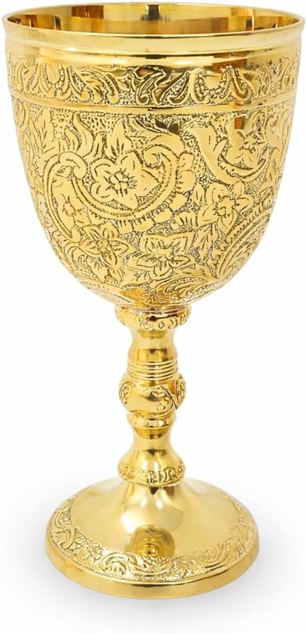 Vintage Handcrafted Brass gold Chalice Goblet – Ornate Engraved Metal Wine Cup – Antique Decorative Drinkware – Royal Collectible Gift for Men & Home Décor
