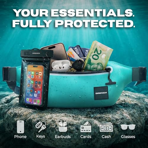 Image of DRENCH 100% Waterproof Fanny Pack Teal - IPX8 Submersible Waterproof Phone Pouch Dry Bag Waist Pack for Kayaking, Snorkeling, Paddle Boarding, Surfing, Boating & Beach Travel Water Sports Gear