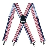 Melo Tough 2 Inch Wide Suspenders X Back Mens Suspender Adjustable Heavy Duty Work Suspender with Swivel Hooks (New US Flag)