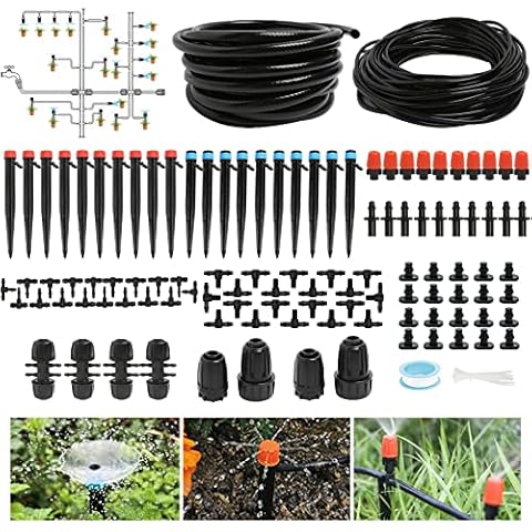 170FT Drip Irrigation System Kit, Automatic Garden Watering Misting System for Greenhouse, Yard, Lawn, Plant with 1/2 inch Hose 1/4 inch Distribution Tubing Cover