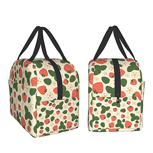Lunch Bag Cute Strawberry White Flower Insulated Lunch Box Reusable Lunch Bags Meal Portable Container Tote For Men Women Work Travel Picnic #TOP3