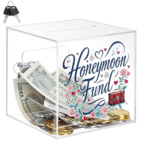 Honeydak Honeymoon Wedding Fund Clear Piggy Bank with Lock and