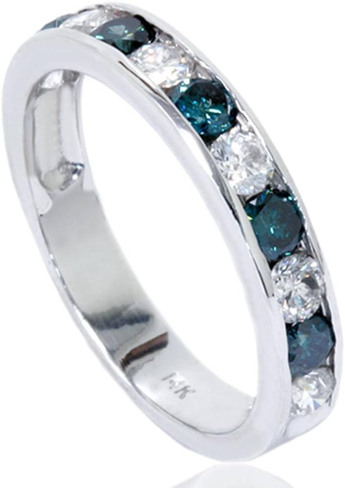 P3 POMPEII3 1ct Channel Set Blue & White Diamond Ring 14K White Gold