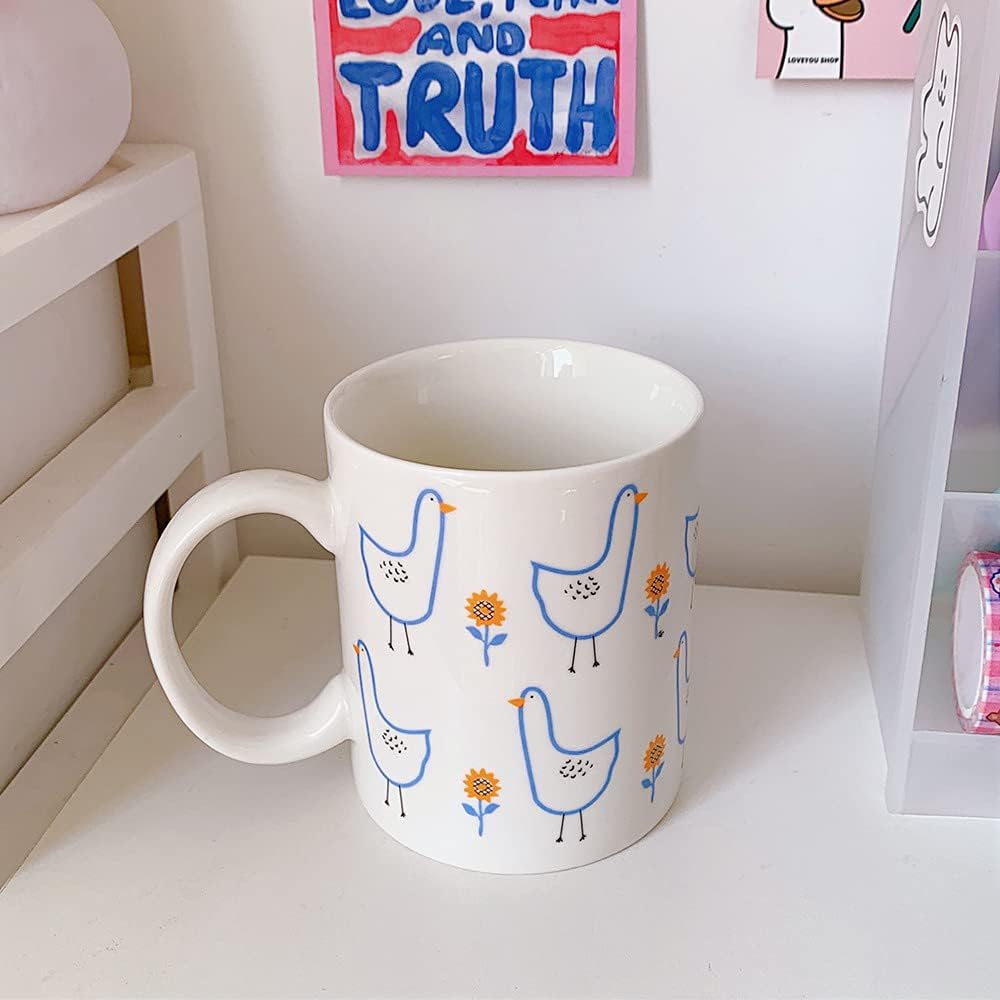 マグ 子供のような 400ml アヒルに来る クリームブルー コップ ミルクカップ 可愛い 大容量 朝食カップ 白 磁器カップ 21年激安 可愛い