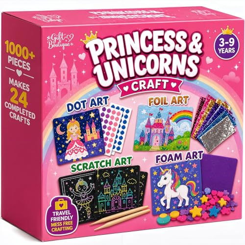 Princess 4 IN 1 Craft Box for Kids | 24 Arts & Crafts for Girls Ages 4-8 | Unicorn Toddler Art Set Craft Kits All Supplies Included | Birthday Girl Preschool Projects 3 4 5 6 7 8 Year Old Girls