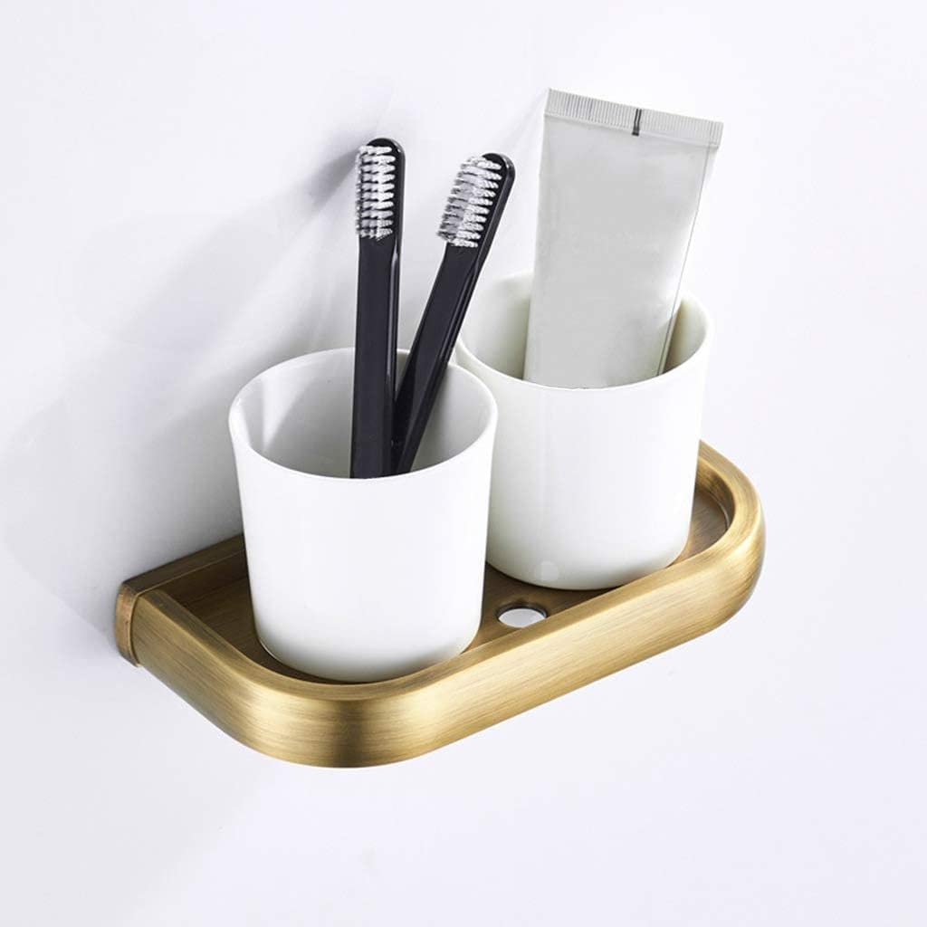 Soporte para cepillo de dientes de pared, soporte de latón con boquilla de cerámica blanca, decoración de accesorios de baño, 19,5 cm, accesorio elegante y funcional