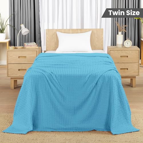 Image of Utopia Bedding 100% Cotton Waffle Weave Blanket Twin Size for Couch Sofa Bed - Lightweight, Breathable Summer Blankets Soft and Cozy, Gifts for Women Home Room Decor (Teal, 90x72 Inch)