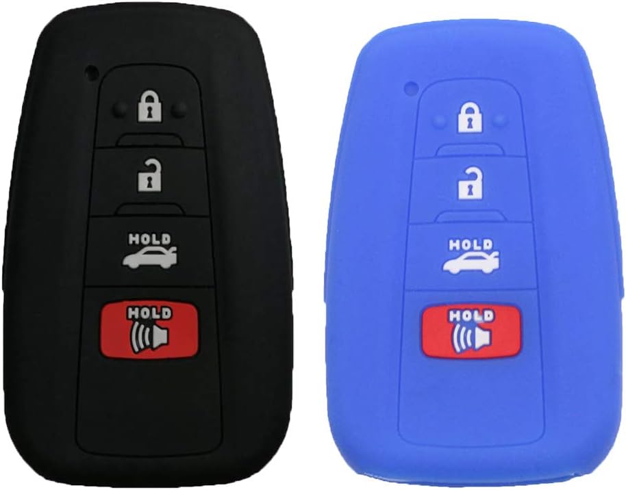EXUNTECH 2pcs Silicone 4 Button Smart Key Fob Cover Remote Keyless Entry Bag Compatible with Toyota Camry C-HR Prius 2017 2018 2019 2020 HYQ14FBC, Black Blue