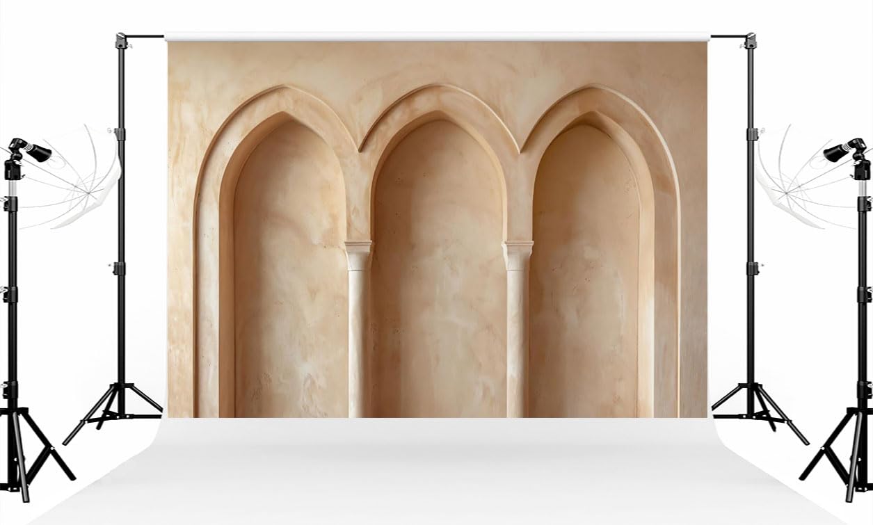 Toile de fond beige 3 arches Kate grand format 3x2m décor studio photo classique - 7