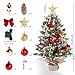 Sggvecsy 23.6’’ Mini Snow Frosted Christmas Tree Table Top Lighted Artificial Xmas Tree Star Treetop Pine Cones Red Bows Balls Candy Canes Red Berries Hanging Ornaments DIY Holiday Indoor Decorations