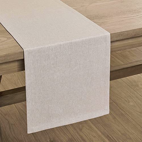 Image of ZeeMart Basic Linen Style Table Runner, 14x72 Inch Light Tan | Mitered Corner Design, Medium Weight Fabric, Rustic Farmhouse Style, Machine Washable Easy Care Everyday Table Scarf