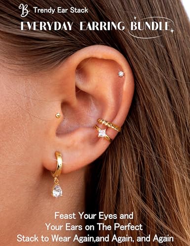 BESTEEL 13Pairs Small Hoop Earrings for Women - Hypoallergenic 14K Gold Plated Stud Huggie Earings Stacks Set for Multiple Piercing Dainty Non Tarnish Cartilage Jewelry Pack Trendy Lightweight Gift2