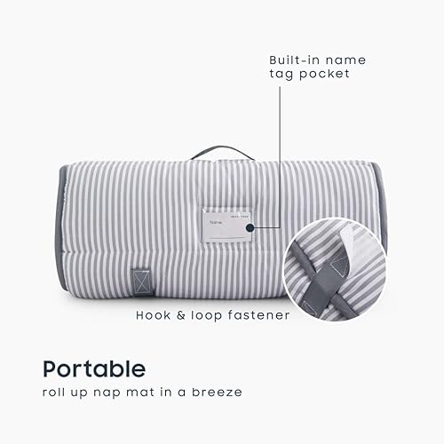 Miniatura 3 de Wake In Cloud - Tapete para siesta con almohada extraíble para niños y niñas, guardería, preescolar y saco de dormir, rayas grises grises impresas