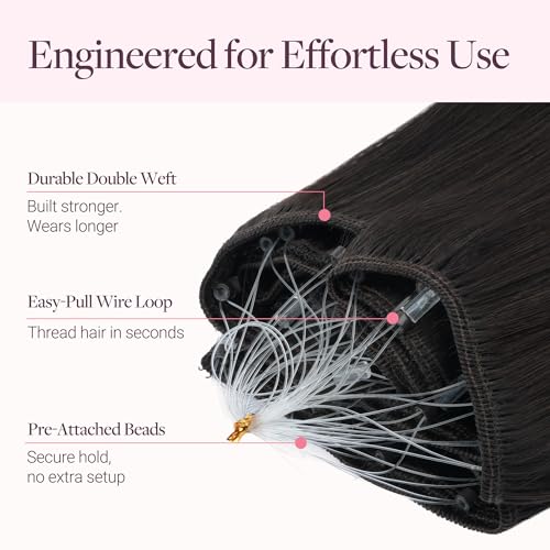 Image of GOO GOO Sew in Hair Extensions Real Human Hair, Micro Beaded Weft Hair Extensions Human Hair, 1B Natural black 24 Inch 120g, Installation Customizable with Pre-attached Beads, Natural Volume