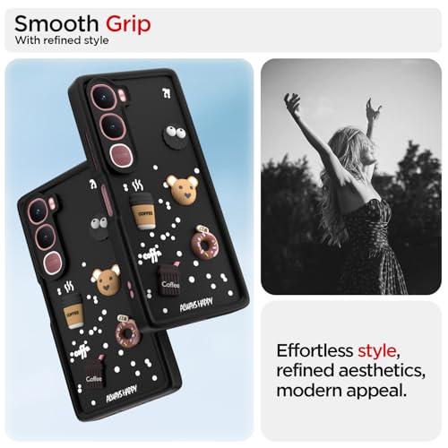 Image of Amazon Basics Back Cover for Vivo Y31 5G | Cute Fun Cartoon 3D Bear Silicone Full Body Protection Bumper case (Black)