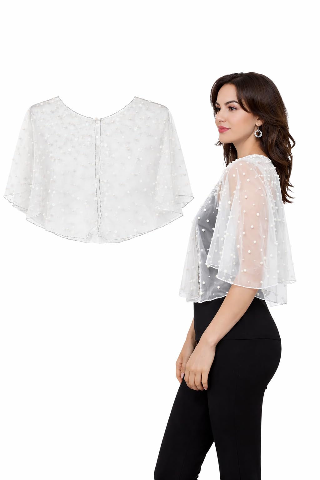 Women's Black and White Net with pearl Embellishment, Ethnic Wear.