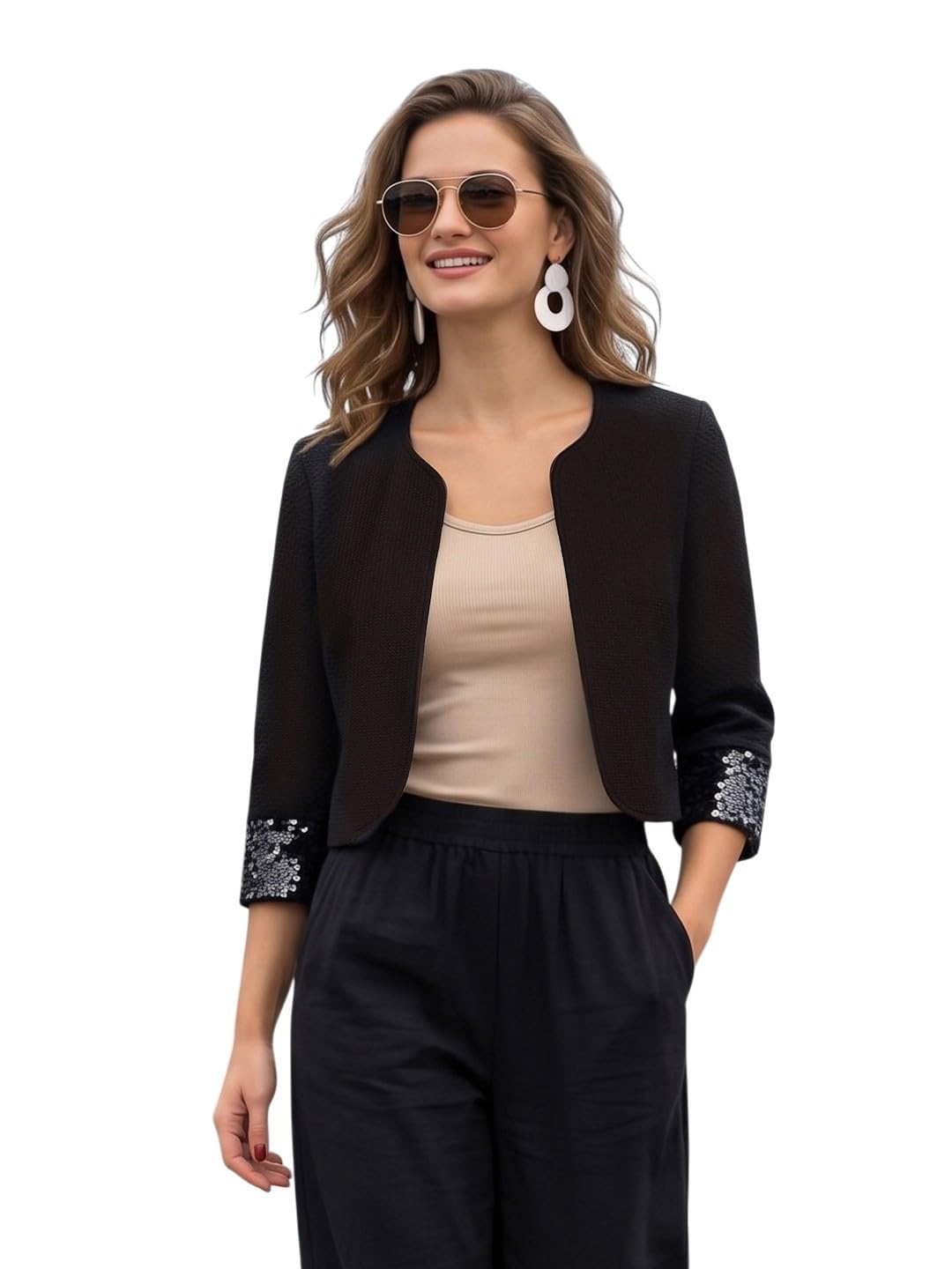 style quotient Women Solid Polyknit Black Shrug-picture-24