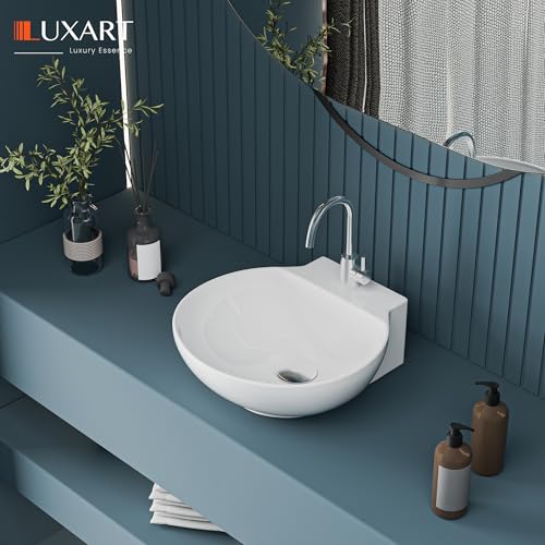 Image of LUXART Tabletop Wash Basin For Bathroom - 12 x 12 x 5 Inc Ceramic Glossy White Wall Hung & Countertop Washbasin | Vessel Sink For Hotel, Dining Hall, Vanity | Over counter Top Washroom Sink