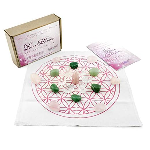 Crystal Grid Set | Crystal Healing |Get Started Quickly with Our Premium Ready-to-Go Love and Harmony Kit, Hand Selected Gemstones and Flower of Life Grid in Gift Box