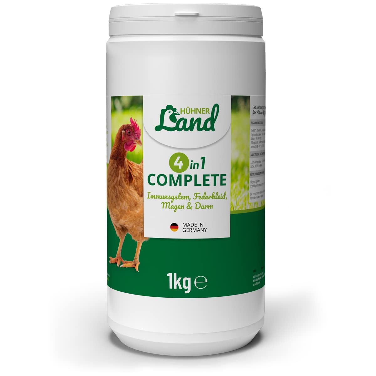 HÜHNER Land 4in1 Complete 1kg pour volaille - complément Alimentaire pour Poulets, vitamines pour Poulets, Vitamine C, Vitamine B, Plumage, système immunitaire, estomac et intestins