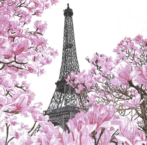Set of 2 Individual Decoupage Paper Party Napkin Spring Paris France Eiffel Watercolor Decor Luncheon Napkins for a Birthday Holiday, Wedding, Cocktail Party