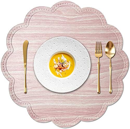 Amazon Com Kreatur Round Waterproof Placemats For Dining Table Set Of 6 Modern Pu Washable Table Mats Non Slip Easy To Clean For Home Kitchen Decor Shell Pink Baby