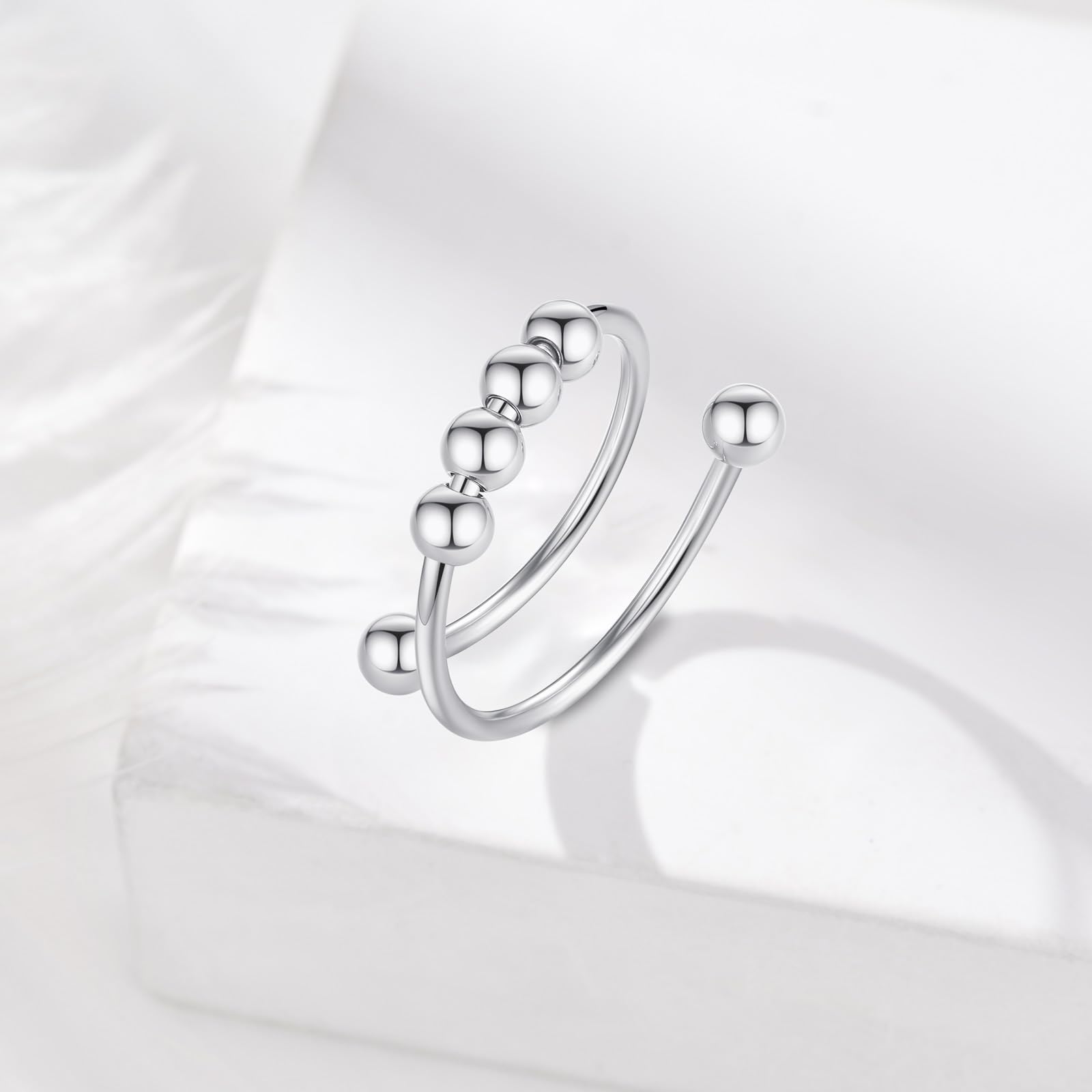 INFUSEU Anello Antistress, Perline Anelli Anti-Stress Fidget Regolabili Spinner Anti Ansia Impilabili Ruota Liberamente Anello Anxiety Stili Multipli Regali per Donna Ragazza
