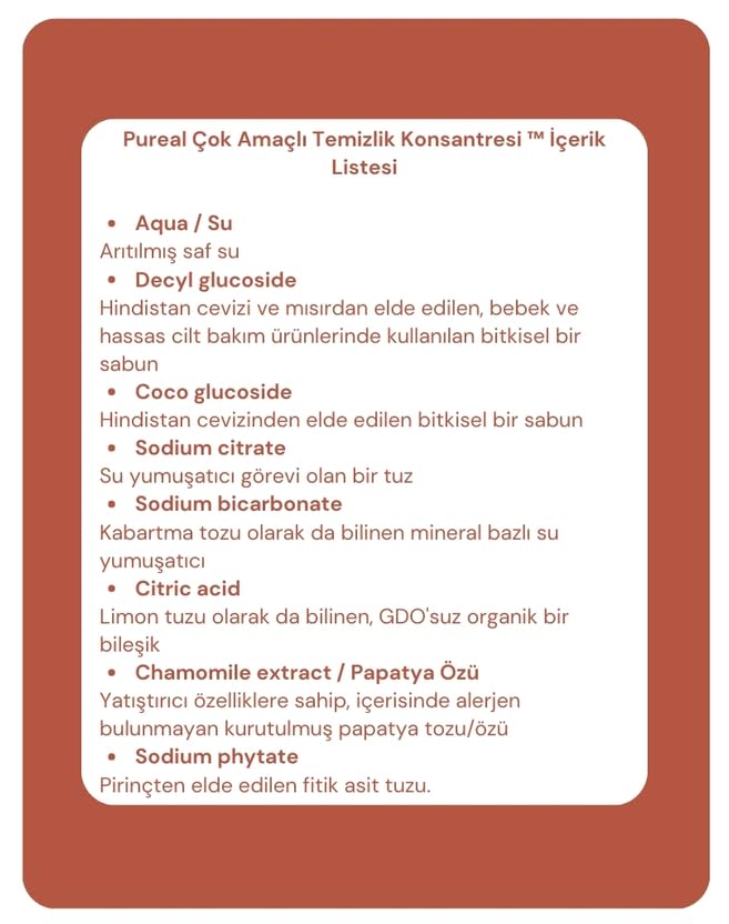 Pureal Çok Amaçlı Tüm Ev Temizlik Konsantresi - Tüm Ev ve Çamaşır Temizliği - 1 LT