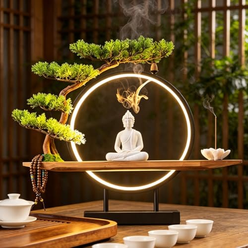 Estatua de Buda Shakyamuni en Cerámica con Incensario LED miniatura 2