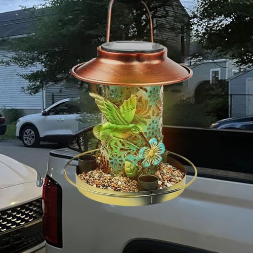 Mangeoire à oiseaux solaire suspendue lanterne LED décor éclairage extérieur - 7