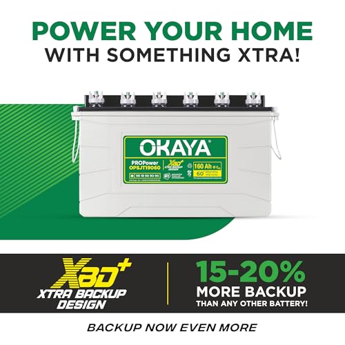Image of OKAYA PROPower OPSJT19060 160Ah Advanced Tall Tubular Inverter Battery for Home, Office & Shops | Robust & Compact Design | Extra Backup Plus (XBD+ Technology) | 60 Months Total Warranty