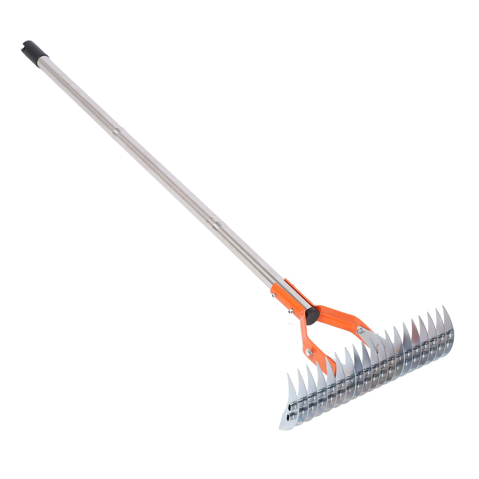 Rastrillo de Paja para Césped, Rastrillo de Paja para Suelo de Acero Al Carbono con Ajustable de 3 Secciones, Cabezal de 14,7 Pulgadas, Dientes de 5 Pulgadas, para el Cuidado del Césped,
