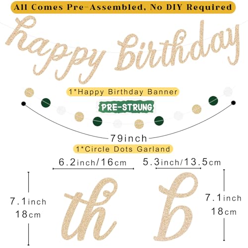 Image of Sage Green Happy Birthday Decorations for Women, Pre-Strung Happy Birthday Banner with Honeycomb Balls, Paper Flowers, Lanterns, Hanging Swirls, Circle Dots Garland for Birthday Party Decor 24pcs